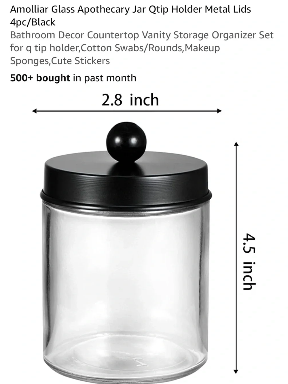 Molli Black Lid Clear Glass Apothecary Jars - 4 Pack
